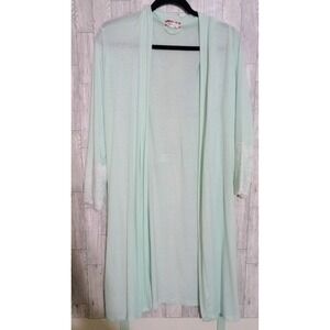 Altar'd State Kimono Robe Cover Up Cool Mint Green Lace Floral Sleeve Hem Medium